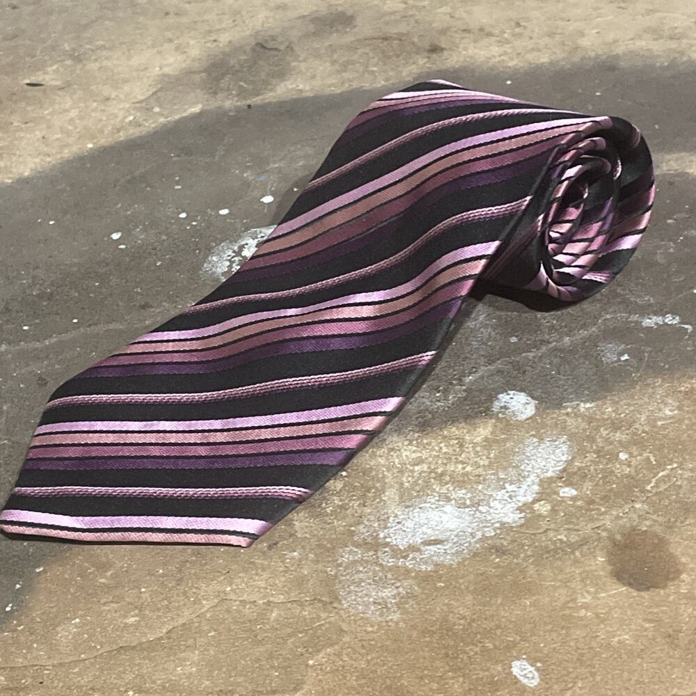 Kai Long 100% Silk Tie Purple Diagonal Stripes Handmade